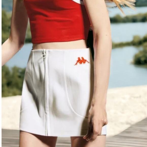 Zara Kappa Mini Skirt White Red Zip Front Summer Medium NWT Collegiate - Picture 15 of 15